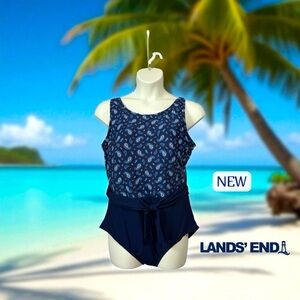 NWOT, Lands' End, One-Piece Swimsuit, Plus Size 22W, Navy, White ☀️